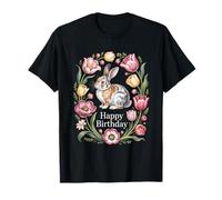Happy Birthday Cottagecore Bunny Floral Wreath T-Shirt
