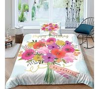 Happy Birthday Cotton Duvet Cover Ivory Various Sizes Quilt Cover Bedding Set Soft & Cozy Percale Weave Birthday Wishes Comforter Cover with Zipper Closure for Kids Adults Single（135x200cm）