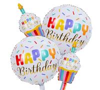 Happy Birthday Cupcake Cute Foil Balloons, Rainbow Sprinkle Happy Birthday Inflatable Mylar Round Balloon and Mini Cupcake Helium Balloons for Kids Children Girls Sweet birthday Party Decorations