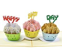 Happy Birthday Cupcake Pop Up 3D card. A Delightful surprise birthday greeting card gift for Kids, Children, Family, Daughter, Mum, Friend, Granddaughter, Dad, Grandad, Son, Sister, Grandma. 15cmx15cm