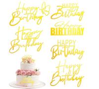 Happy Birthday Cupcake Toppers, 6 Pieces Gold Acrylic Cupcake Toppers Mini Happy Birthday Cake Toppers Happy Birthday Topper Cake Sign for Women Girls Birthday Anniversary Party Cake Decorations