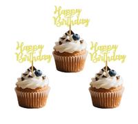 Happy Birthday Cupcake Toppers, Cupcake Toppers, Glitter Gold Cake Topper for Birthday Party Decorations, 24 PCS Paper Theme Kids Boys Girls Baby Shower Anniversary Celebrations Supplies