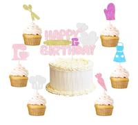 Happy Birthday Cupcake Toppers- Little Bakers Birthday Party Decorations, Glitter Dessert Cake Toppers Cooking Chef Theme Decor for Girls birth Cookie Party Supplies