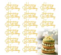 Happy Birthday Cupcake Toppers Set - 15 Pcs Gold Acrylic Cake Toppers - Birthday Cupcake Decorations for Cakes Desserts - Party Celebration Cake Decorating Accessories