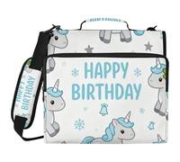 Happy Birthday Cute Unicorns 1.5-Inch 3-Ringing Organizer Binder with Shoulder Strap & Handle Multi-Pocket Portable Home Travel Storage Bag for Office School