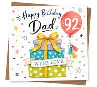 Happy Birthday Dad 92 Greeting Card, With Love Gift Boxes and Balloon Design for Father, Age 92 Birthday Card