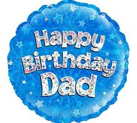 Happy Birthday Dad Blue Holographic Round Foil Balloon 45cm (18")