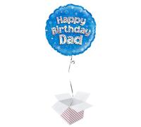 Happy Birthday Dad Blue Holographic Round Foil Helium Balloon - Inflated Balloon in a Box