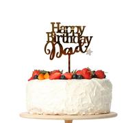 Happy Birthday Dad Cake Topper, Gold Acrylic Cake Decoration for Father, Men's Birthday Party Decorations