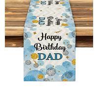 Happy Birthday Dad Table Runner, Best Father Gift Dad Birthday Party Table Mat Indoor Outdoor Decor Desk Flag, 72 x 13 inches