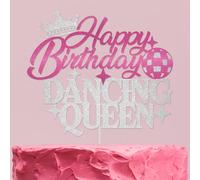 Happy Birthday Dancing Queen Cake Topper Glitter Disco Ball Dancing Queen Themed Birthday Party Decorations for Girls