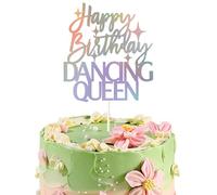Happy Birthday DANCING QUEEN Cake Topper - Large Glitter Retro Disco Theme Party Decoration for Women's Birthday, 70s 80s Music Dance Party Supplies
