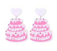 Happy Birthday Dangle Earrings for Women Cute Funny Acrylic Sparkle Letter Cake Glitter Drop Earrings Celebration Birthday Holiday Party Jewelry Gifts, As shown in the picture, Metal, No Gemstone