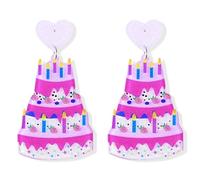 Happy Birthday Dangle Earrings for Women Cute Funny Acrylic Sparkle Letter Cake Glitter Drop Earrings Celebration Birthday Holiday Party Jewelry Gifts, As shown in the picture, Metal, No Gemstone