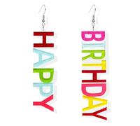 Happy Birthday Dangle Earrings for Women Cute Funny Acrylic Sparkle Letter Cake Glitter Drop Earrings Celebration Birthday Holiday Party Jewelry Gifts, As shown in the picture, Metal, No Gemstone