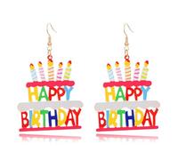 Happy Birthday Dangle Earrings for Women - Cute Funny Acrylic Sparkle Letter Cake Glitter Drop Earrings for Celebration & Party Gifts, As shown in the picture, Metal, No Gemstone