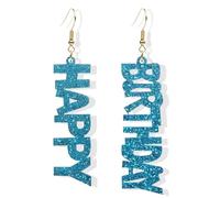 Happy Birthday Dangle Earrings for Women Cute Funny Acrylic Sparkle Letter Cake Glitter Drop Earrings Celebration Birthday Holiday Party Jewelry Gifts, As shown in the picture, Metal, No Gemstone
