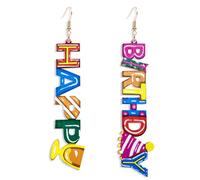 Happy Birthday Dangle Earrings for Women - Cute Funny Acrylic Sparkle Letter Cake Glitter Drop Earrings for Celebration & Party Gifts, As shown in the picture, Metal, No Gemstone