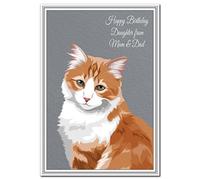 Happy Birthday Daughter from Mum & Dad card - Unique Ginger Cat portrait - Exclusive Vector Artwork - Premium quality - Superior printing - Special Keepsake wishes - Pet Lovers - Cats and Animals