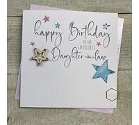 HAPPY BIRTHDAY DAUGHTER-IN-LAW - STARS BIRTHDAY CARD, HANDMADE BY WHITE COTTON CARDS (S141)
