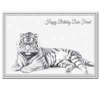 Happy Birthday Dear Friend Card - Unique and Unusual Fine Art Tiger - Premium Quality Greetings - Superior Printing - Special Wishes for Good Friends or a Great Mate
