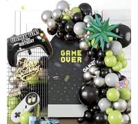 Happy Birthday Decorations Balloons Kit, 113 Pcs Party Ballon with Green Black White Silver and Game Console Ballons for Boys Teens Party Decoration Gamer (Gamers)