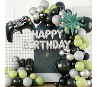 Happy Birthday Decorations Balloons Kit, Party Ballon with Green Black White Silver and Game Console Ballons for Boys Teens Party Decoration Gamer (Gamers)