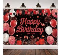 Happy Birthday Decorations Banner Backdrop - Black Red Birthday Decoration Banners Background for Girls Boys, Large Photography Photo Sign for Party Supplies(180X120cm)