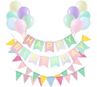 Happy Birthday Decorations Birthday Bunting,26 ft Nylon Pennant Banners with 12 Macaron Latex Balloons Perfect for Birthday Party Home Festival Decoration