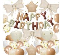 Happy Birthday Decorations with Bow Balloons for Birthday Room Decor House Decor For Wedding Anniversary Graduation Party Decorations Supplies (Ivory white)