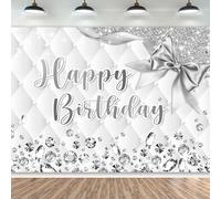 Happy Birthday Diamonds Modern Luxury Elegant White Photography Backdrop