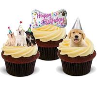 Happy Birthday Dog Female Mix - 12 Edible Stand Up Premium Wafer Cake Toppers