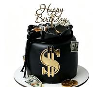 Happy Birthday Dollar Sign Cake Toppers, 2 Pack, Gold Acrylic, Money Rich Theme Birthday Cake Decoration Cake Charm, Women Men Boss Party Supplies