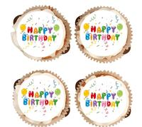 Happy Birthday Edible Cupcake Toppers - 30 x Vanilla Flavoured Icing Cupcake Decoration - 2 Sizes To Choose From -(15 x 50mm)