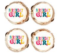 Happy Birthday Edible Cupcake Toppers - Birthday Girl - Vanilla Flavoured Icing Cupcake Decoration - 2 Sizes To Choose From - (15 x 50mm)
