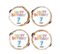 Happy Birthday Edible Cupcake Toppers - Boys Ages 1-9 - Vanilla Flavoured Icing Cupcake Decoration - 2 Sizes To Choose From (15 x 50mm, 7)