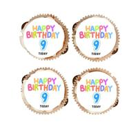 Happy Birthday Edible Cupcake Toppers - Boys Ages 1-9 - Vanilla Flavoured Icing Cupcake Decoration - 2 Sizes To Choose From (15 x 50mm, 9)