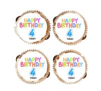 Happy Birthday Edible Cupcake Toppers - Boys Ages 1-9 - Vanilla Flavoured Icing Cupcake Decoration - 2 Sizes To Choose From (30 x 38mm, 4)