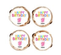 Happy Birthday Edible Cupcake Toppers - Girls Ages 1-9 - Vanilla Flavoured Icing Cupcake Decoration - 2 Sizes To Choose From (15 x 50mm, 9)