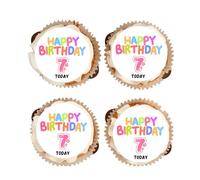 Happy Birthday Edible Cupcake Toppers - Girls Ages 1-9 - Vanilla Flavoured Icing Cupcake Decoration - 2 Sizes To Choose From (30 x 38mm, 7)