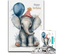 Happy Birthday Elephant 1000 Piece Jigsaw Puzzles for Teenagers Gifts,Stress Reliever Difficult Challenge Enhance Love between Couples (38x26cm)