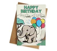 Happy Birthday Elephant-Themed Card: 21cm x 15cm - Delightful Illustrated Greeting for Boys and Girls - Celebrate Their Special Day with a Unique Jungle Touch!