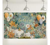 Happy Birthday Floral Backdrop, Autumn Garden Decorations, Vintage Style Balloon Party Background, Fall Season Indoor/Outdoor Photography Props 71x43 Inch