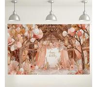 Happy Birthday Floral Backdrop, Rose Gold Elegant Party Decorations, Vintage Garden Theme Photo Background for Celebrations, Perfect for Indoor/Outdoor Events 71x43 Inch