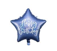 Happy Birthday Foil Balloon 40cm Navy Blue Star Shape FB93-074 with Silver Holographic Lettering for Classroom Parties, Original and Safe Visual Impact Inflatable Air and Helium