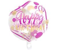 Happy Birthday Foil Balloon Round 45 cm - Transparent Gold Pink, Can Be Filled with Air or Helium, Self-Sealing, Reusable - Perfect Decoration for Birthday, Wedding, Party and Gifts