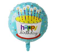 Happy Birthday Foil Balloon - Round Cake Mould 45 cm, Blue - Can be Filled with Air or Helium, Reusable, Self-Sealing - Perfect Party Decoration for Birthday Parties and Occasions
