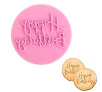 Happy Birthday Fondant Embosser, 3D Design Cookie Cutter Stamp, Acrylic Mould for DIY Baking, Cake Decorating, Sugar Paste, Cupcake, Chocolate (3.15 inch, Random Colors)