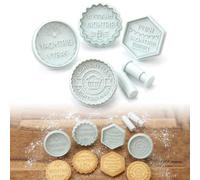 Happy Birthday Fondant Stamp, 4 PCS Embosser for Icing Cookies Cupcakes with Free Cutter, Food-Grade PLA Cookie Stamp for Birthday Cake Decoration