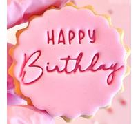 Happy Birthday Fondant Stamp Embosser for Biscuits Cookies and Cupcakes fits m&s Butter Biscuits Reusable Cake Decorating Tool for Biscuits and Cookies Marks and Spencers with Free Matching Cutter